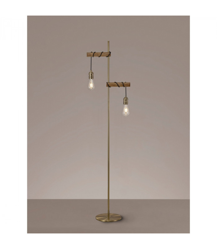 Hampton Floor Lamp 2 Light E27 Medium Oak Antique Brass-3