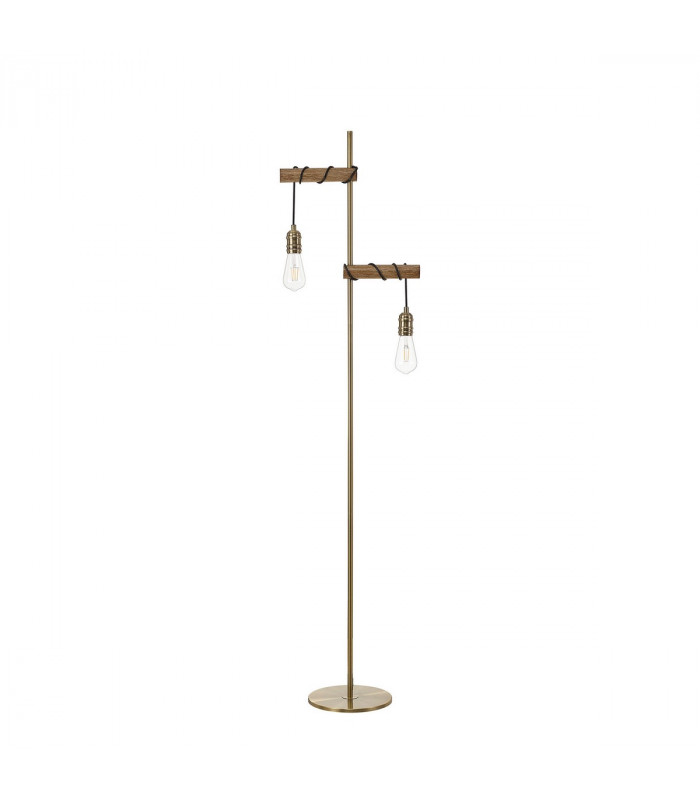 Hampton Floor Lamp 2 Light E27 Medium Oak Antique Brass-5