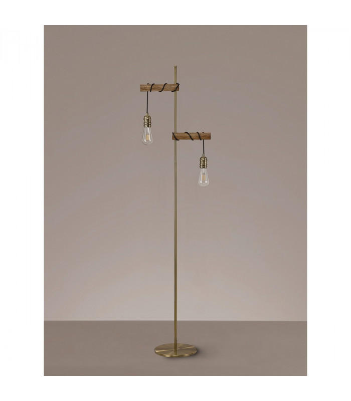Hampton Floor Lamp 2 Light E27 Medium Oak Antique Brass-9