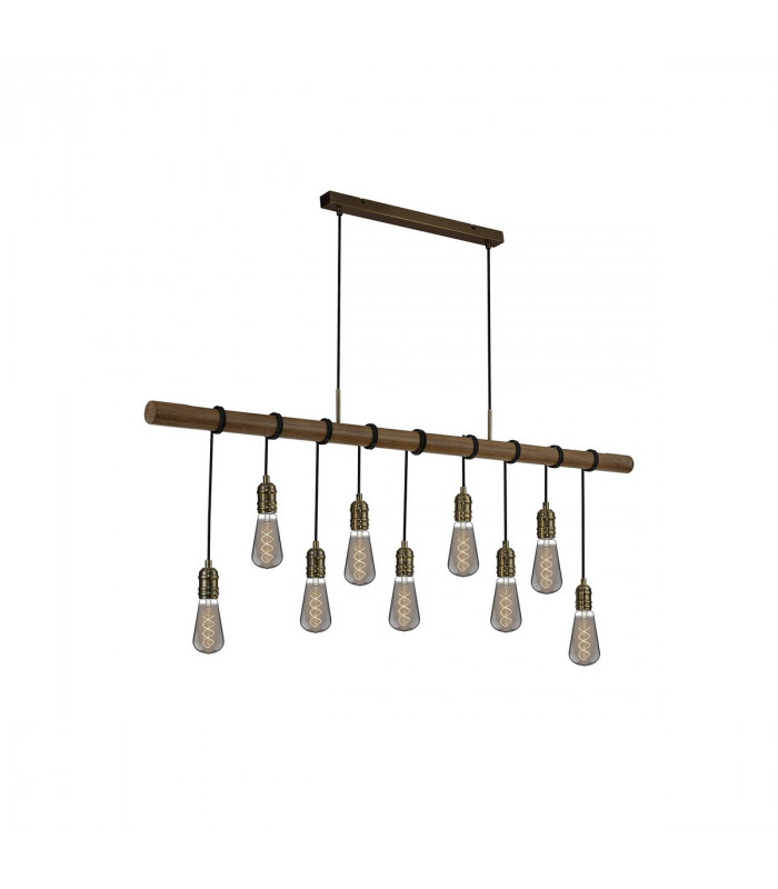 Hampton Ceiling Pendant 9 Light E27 Medium Oak Antique Brass-1