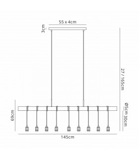 Hampton Ceiling Pendant 9 Light E27 Medium Oak Antique Brass-2