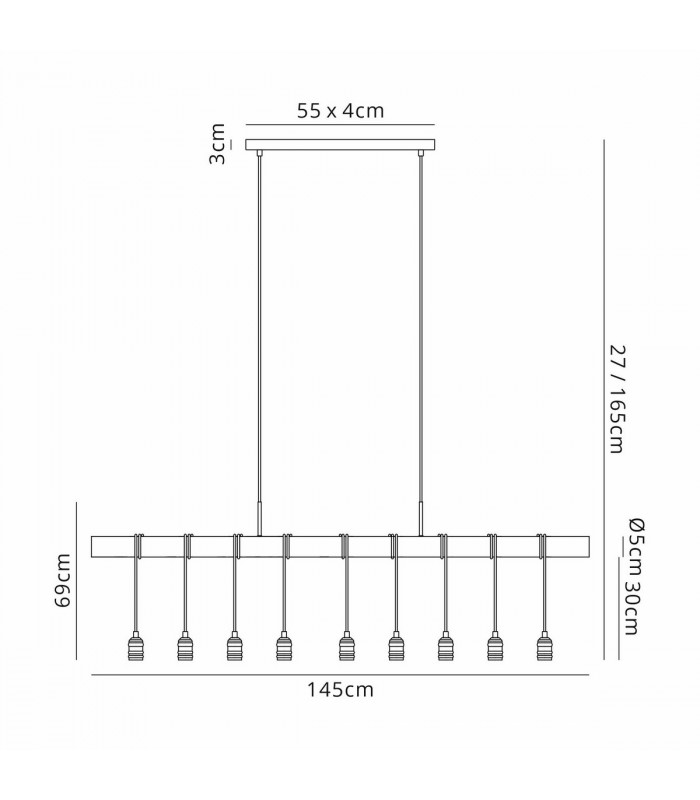 Hampton Ceiling Pendant 9 Light E27 Medium Oak Antique Brass-2