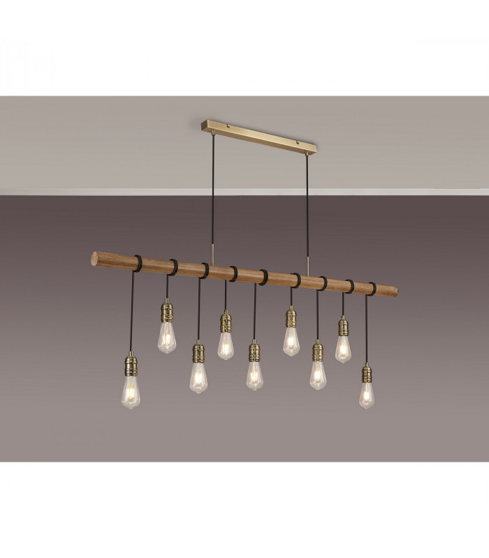 Hampton Ceiling Pendant 9 Light E27 Medium Oak Antique Brass-3