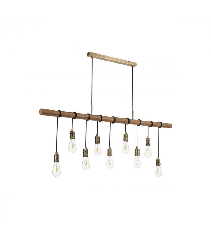 Hampton Ceiling Pendant 9 Light E27 Medium Oak Antique Brass-5