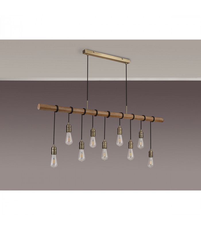 Hampton Ceiling Pendant 9 Light E27 Medium Oak Antique Brass-10