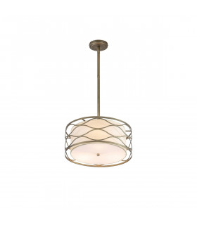 Milton Ceiling Pendant Convertible To Semi Flush 3 Light E14 Aged Gold Cream Fabric Shade-1