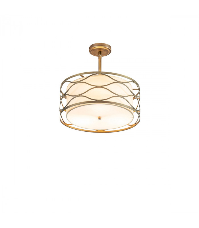 Milton Ceiling Pendant Convertible To Semi Flush 3 Light E14 Aged Gold Cream Fabric Shade-5