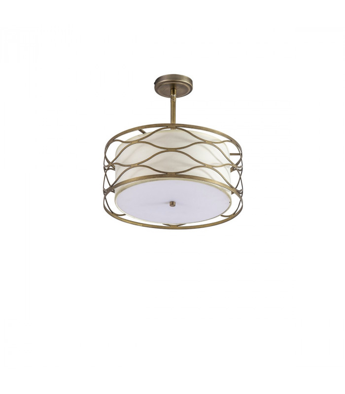 Milton Ceiling Pendant Convertible To Semi Flush 3 Light E14 Aged Gold Cream Fabric Shade-6