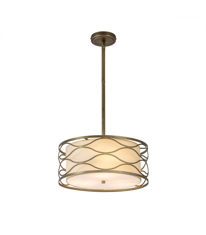 Milton Ceiling Pendant Convertible To Semi Flush 5 Light E14 Aged Gold Cream Fabric Shade-1