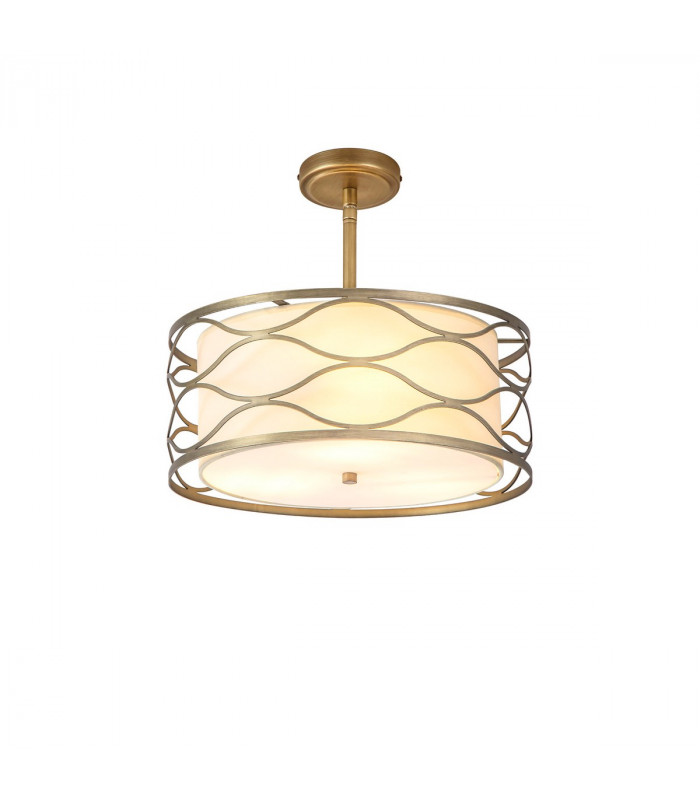 Milton Ceiling Pendant Convertible To Semi Flush 5 Light E14 Aged Gold Cream Fabric Shade-5