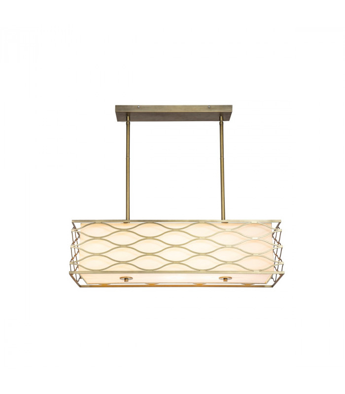 Milton Rectangle Ceiling Pendant Convertible To Semi Flush 5 Light E14 Aged Gold Cream Fabric Shade-1