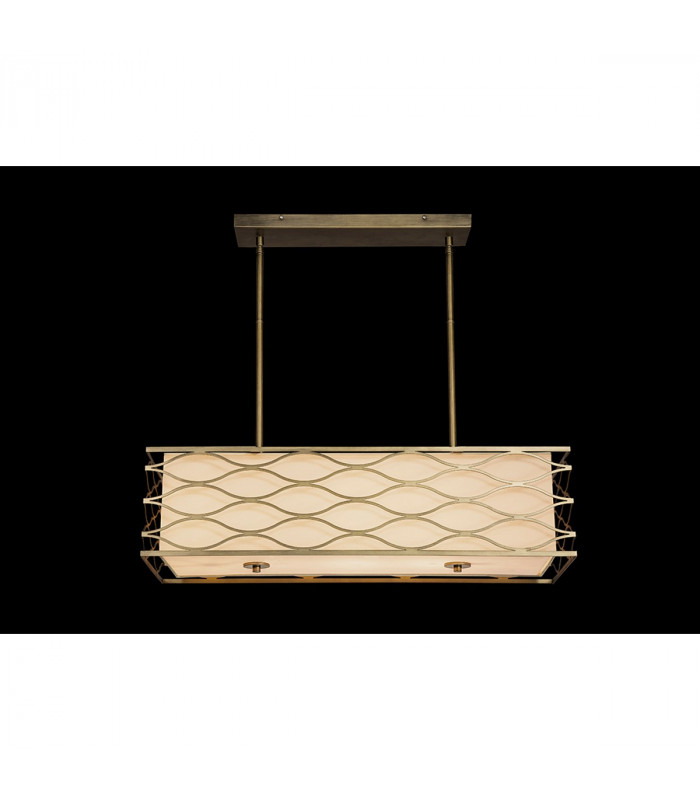 Milton Rectangle Ceiling Pendant Convertible To Semi Flush 5 Light E14 Aged Gold Cream Fabric Shade-3