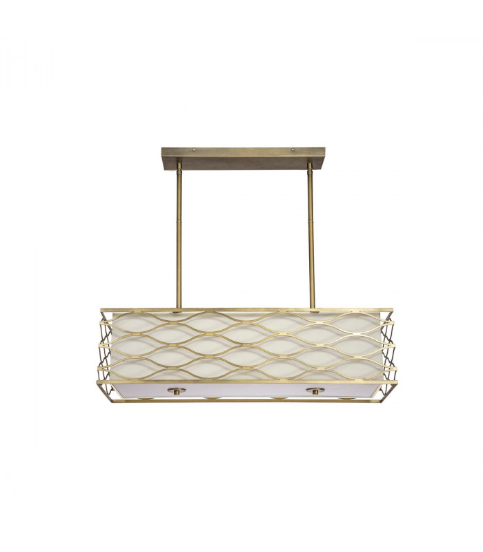Milton Rectangle Ceiling Pendant Convertible To Semi Flush 5 Light E14 Aged Gold Cream Fabric Shade-4