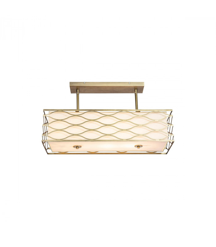Milton Rectangle Ceiling Pendant Convertible To Semi Flush 5 Light E14 Aged Gold Cream Fabric Shade-5