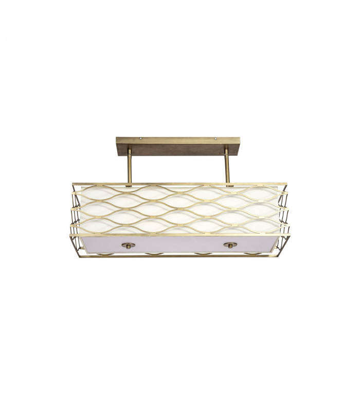 Milton Rectangle Ceiling Pendant Convertible To Semi Flush 5 Light E14 Aged Gold Cream Fabric Shade-6