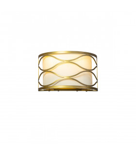 Milton Wall Lamp 2 Light E14 Aged Gold Cream Fabric Shade-1