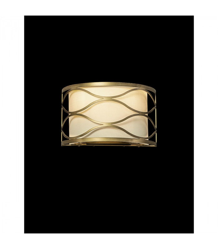 Milton Wall Lamp 2 Light E14 Aged Gold Cream Fabric Shade-3