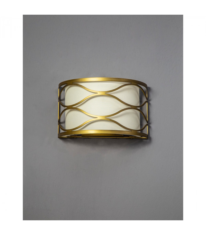 Milton Wall Lamp 2 Light E14 Aged Gold Cream Fabric Shade-10