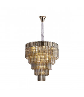 Poland Ceiling Pendant Round 5 Tier 19 Light E14 Polished Nickel Smoke Sculpted Glass Item Weight: 32.6kg-1