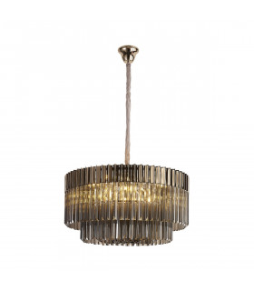 Poland Ceiling Pendant Round 12 Light E14 Polished Nickel Smoke Sculpted Glass Item Weight: 25.4kg-1