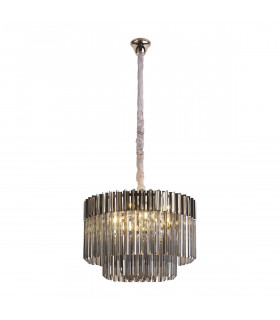 Poland Ceiling Pendant Round 8 Light E14 Polished Nickel Smoke Sculpted Glass Item Weight: 17.3kg-1