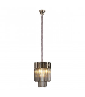 Poland Ceiling Pendant Round 4 Light E14 Polished Nickel Smoke Sculpted Glass-1