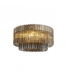 Poland Ceiling Lamp Round 12 Light E14 Polished Nickel Smoke Sculpted Glass Item Weight: 28.7kg-1