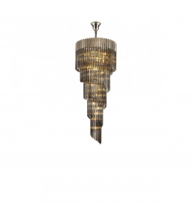 Poland Ceiling Pendant Round 5 Tier 23 Light E14 Polished Nickel Smoke Sculpted Glass-1