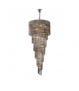 Poland Ceiling Pendant Round 7 Tier 31 Light E14 Polished Nickel Smoke Sculpted Glass-1
