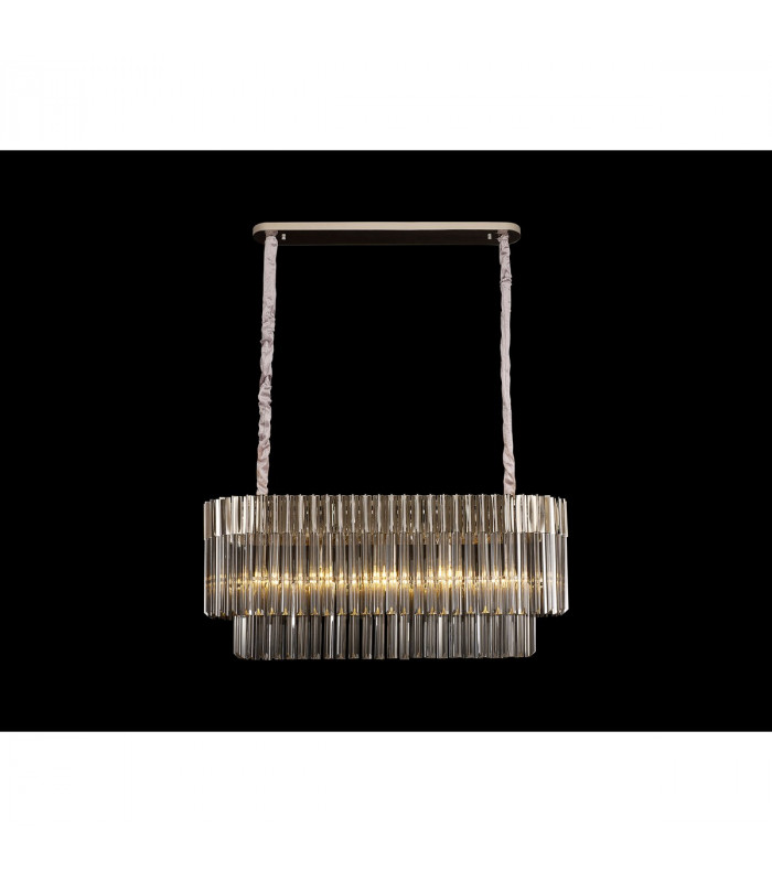 Poland Ceiling Pendant Rectangle 5 Light E14 Polished Nickel Smoke Sculpted Glass-3