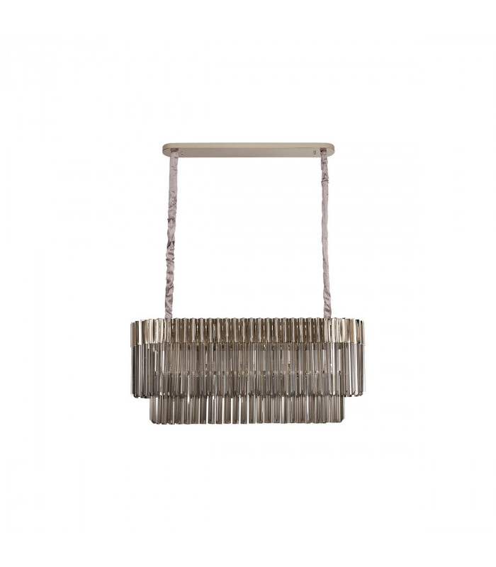 Poland Ceiling Pendant Rectangle 5 Light E14 Polished Nickel Smoke Sculpted Glass-4