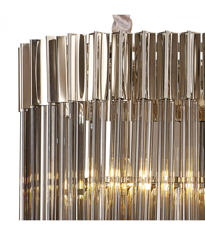Poland Ceiling Pendant Rectangle 5 Light E14 Polished Nickel Smoke Sculpted Glass-5