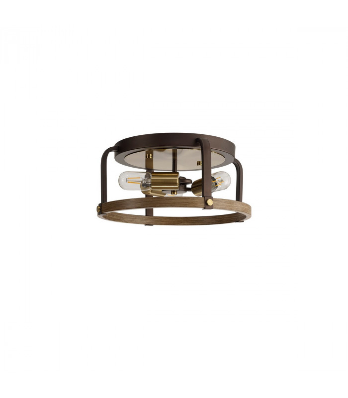 Goshen Flush Round 3 Light E27 Antique Bronze Brown Oxide Wood-4