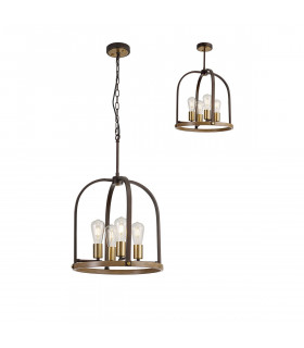 Goshen Ceiling Pendant Round 4 Light E27 Antique Bronze Brown Oxide Wood-1