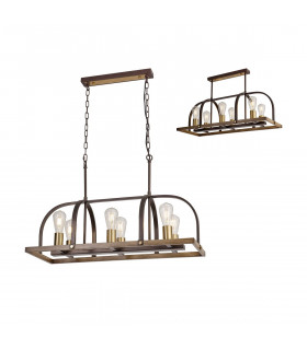 Goshen Ceiling Pendant Oblong 6 Light E27 Antique Bronze Brown Oxide Wood-1