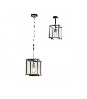 Wayne Ceiling Pendant E27 Matt Black Chrome Clear Glass-1