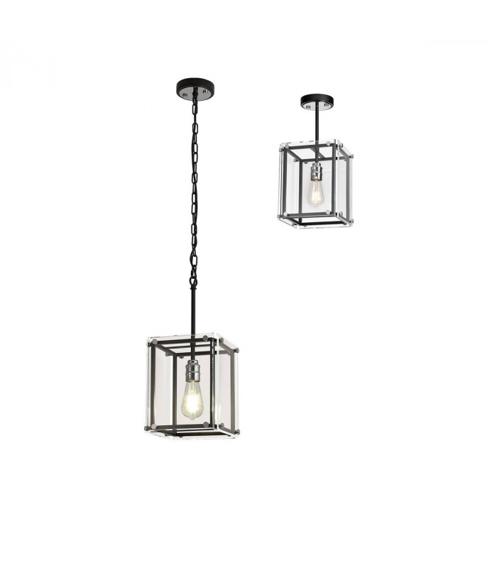 Wayne Ceiling Pendant E27 Matt Black Chrome Clear Glass-1