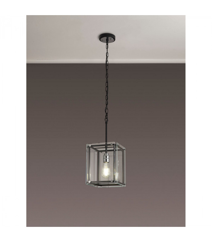 Wayne Ceiling Pendant E27 Matt Black Chrome Clear Glass-3