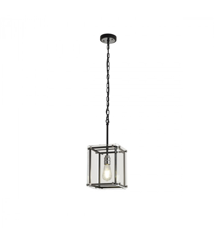 Wayne Ceiling Pendant E27 Matt Black Chrome Clear Glass-4