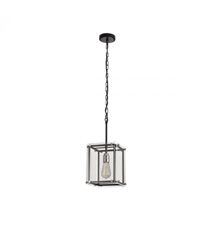 Wayne Ceiling Pendant E27 Matt Black Chrome Clear Glass-5