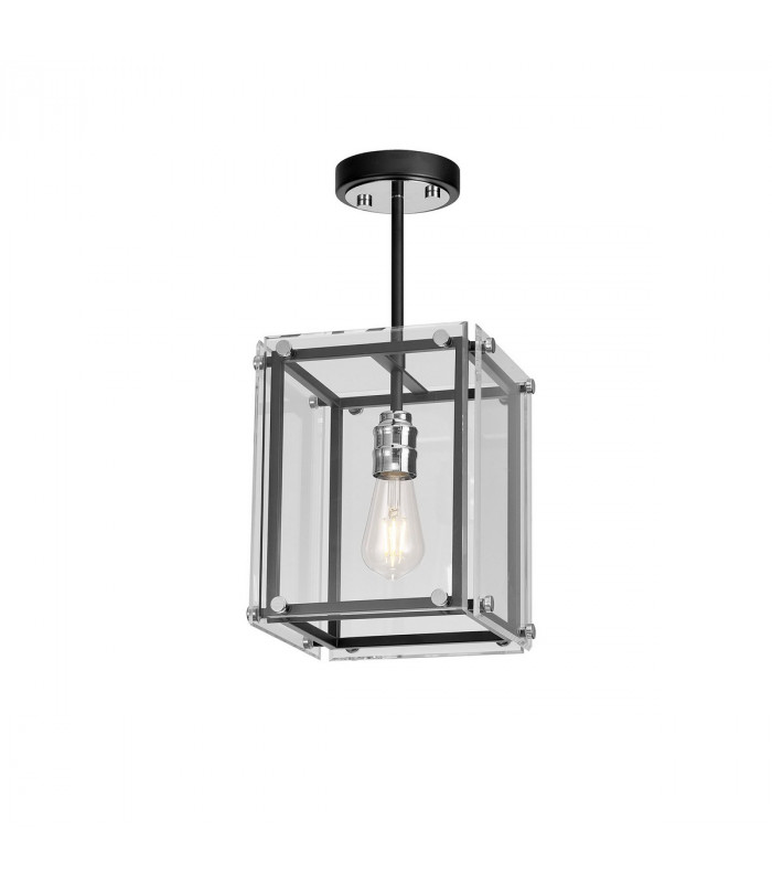 Wayne Ceiling Pendant E27 Matt Black Chrome Clear Glass-7