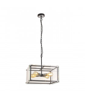 Wayne Ceiling Pendant 4 Light E27 Matt Black Chrome Clear Glass-1