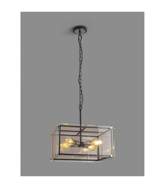 Wayne Ceiling Pendant 4 Light E27 Matt Black Chrome Clear Glass-3
