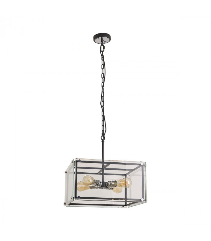 Wayne Ceiling Pendant 4 Light E27 Matt Black Chrome Clear Glass-4