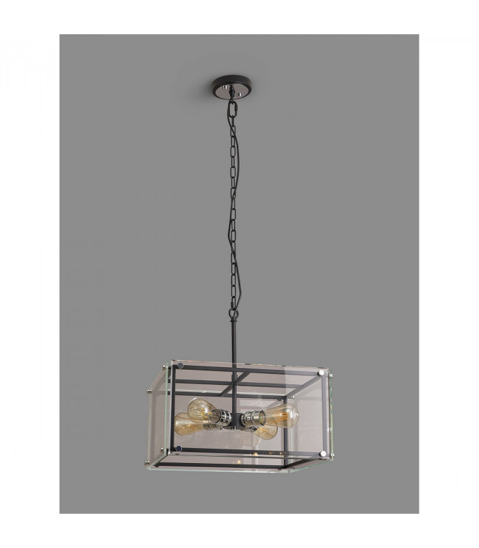 Wayne Ceiling Pendant 4 Light E27 Matt Black Chrome Clear Glass-8