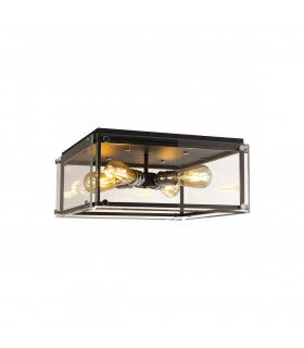 Wayne Flush 4 Light E27 Matt Black Chrome Clear Glass-1