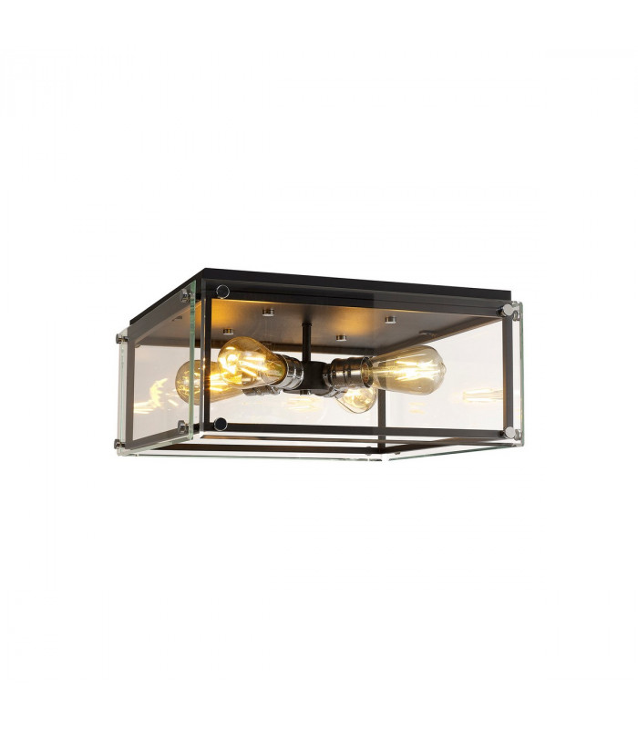 Wayne Flush 4 Light E27 Matt Black Chrome Clear Glass-1