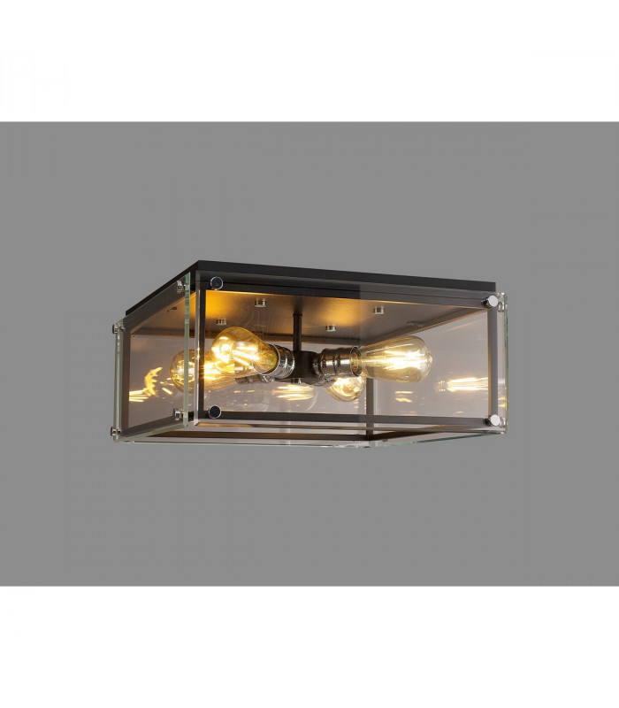Wayne Flush 4 Light E27 Matt Black Chrome Clear Glass-3