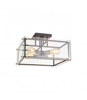 Wayne Semi Flush 4 Light E27 Matt Black Chrome Clear Glass-1