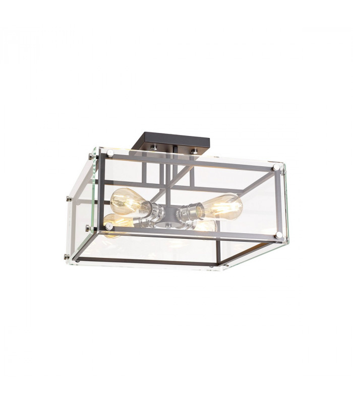 Wayne Semi Flush 4 Light E27 Matt Black Chrome Clear Glass-1